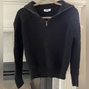 525 America Black Cable Knit Half Zip Sweater